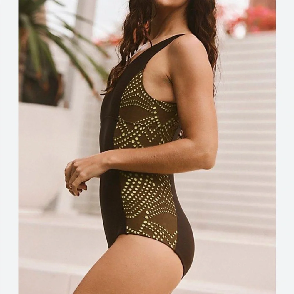 NEW Seea brown Lilia green laser cut side surf suit swimsuit, Zait - Picture 3 of 11